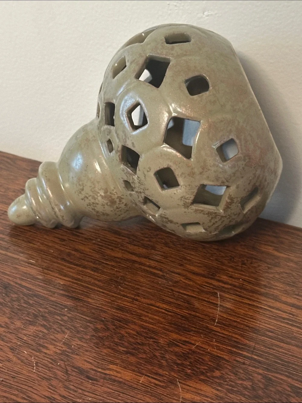 Decorative Lattice Ceramic Jar in Olive Green